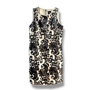 VINCE CAMUTO Silver & Pewter Sequin Swirls on Ivory Sleeveless Cocktail Dress 6